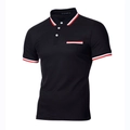 Polo da uomo slim fit nera con dettagli a righe rosse e bianche su colletto e maniche - S / Nero