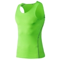 Close-up of fluorescent green fitness vest showing grey flatlock stitching and 3D fit - Fluorescent Green