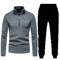 Heren winter trainingspak set met grijze kwart-rits trui en zwarte joggingbroek - S / donkergrijs