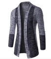 Detail of grey and black color-block knit cardigan with refined texture for men - M / Grey Patchwork
