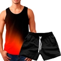 Men's summer tank top and shorts set with black and red 3D gradient print and drawstrings - Black Red Gradient Style (156-13)