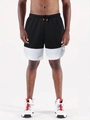 Detail of running shorts featuring a mesh fabric, bicolor design, and adjustable drawstrings - S / Black/White