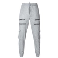 Men's grey slim fit cargo joggers with zipper details and drawstring waist - Light Gray