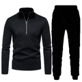 Heren winter trainingspak met fleece sweatshirt met halve rits en joggingbroek met koord - S / Zwart