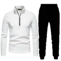 Heren winter trainingspak met witte sweatshirt met rits en zwarte joggingbroek - S / Wit
