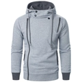 Dettaglio della giacca da uomo con cappuccio, zip asimmetrica e cuciture a contrasto - S / Grigio chiaro