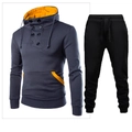 Détails du sweat à capuche à double boutonnage avec touches jaunes et jogging - Gris Foncé avec Noir