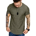 Camiseta de hombre verde oliva texturizada con cuello redondo y dobladillo curvado - M / Verde Militar