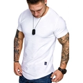 Camiseta de hombre blanca de corte slim con cuello redondo, dobladillo curvado y tejido gofrado - M / Blanco
