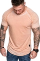 Details des orangefarbenen Herren-T-Shirts mit Plissee-Schulter und Raglan-Ärmel-Design - M / Retro Orange
