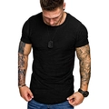 Camiseta negra de hombre slim fit con textura de rayas, cuello redondo y bajo curvo - M / Negro