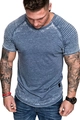 Close-up of acid-washed blue T-shirt featuring pleated sleeves and curved hem design - Acid Wash Blue