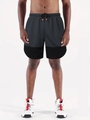 Detail of running shorts with breathable mesh panels,拼接 contrast fabric, and drawstring - S / Dark Grey/Black