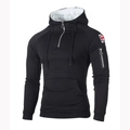 Sudadera ajustada negra para hombre con cremallera, parche Union Jack y bolsillo canguro - M / Tops / Negro