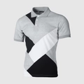 Polo à manches courtes pour hommes avec design géométrique patchwork gris noir blanc - S / Gris