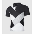 Polo à manches courtes pour homme avec patchwork géométrique moderne en noir, blanc et gris - S / Noir