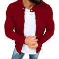 Men's slim fit burgundy zip cardigan with stylish ribbed shoulders and metal buckle collar - Burgundy