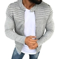 Detail of light grey men's casual cardigan jacket showing parallel pleated stitching - M / Tops / Light Gray