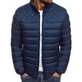 Men's lightweight navy blue quilted jacket with stand collar and zipper closure - S / Navy Blue