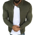 Detail of military green jacket featuring pleated sleeve design and slim fit cut - M / Tops / Army Green