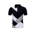 Polo pour homme avec un design moderne de blocs de couleurs géométriques en noir gris blanc - S / Bleu Marine