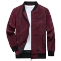 Stylish burgundy men's bomber jacket with black embroidery and ribbed collar detail - Burgundy