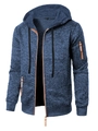 Détail du sweat à capuche bleu pour homme avec zip, tirette en cuir et poignets côtelés - S / Bleu Marine