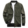 Men's olive green casual bomber jacket with embroidery and ribbed stand collar design - Army Green