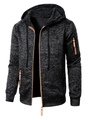 Gros plan détaillé du sweat à capuche pour hommes montrant le zip et la tirette orange - S / gris foncé