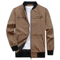 Men's khaki bomber jacket with baseball collar and cursive embroidery on front - S / Khaki