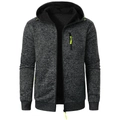 Heren sportgebreid vest met capuchon, grijs jacquardpatroon en groene accenten - S / donkergrijs