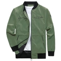 Men's military green bomber jacket with casual stand collar and embroidery details - S / Green
