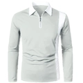 Detail van grijs poloshirt met witte kraag met ritssluiting en verticale zijstreep - Lichtgrijs