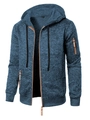 Détail d'une veste à capuche bleu indigo pour homme avec tissu texturé et bordure cuir - S / Bleu Denim