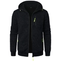 Heren sportjack met capuchon in donkergrijs met gebreide textuur en neon groene ritsen - S / Zwart