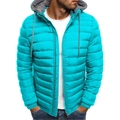 Men's bright cyan quilted hooded jacket with casual waterproof fabric for winter - Lake Blue