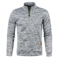 Detail of grey men's quarter-zip sweater featuring fluorescent yellow zipper accents - S / Tops / Light Heather Grey