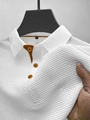 White ice silk waffle knit polo shirt for men with contrasting brown collar trim - S / Tops / White