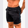 Men's black running shorts with teal contrast stitching and drawstring waist - Black with Blue Trim