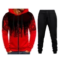 Détail de l'imprimé à dégradé rouge et noir sur sweat à capuche zippé et bas de jogging - S / Hauts / Rouge et Noir