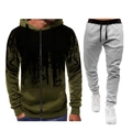 Détail du sweat à capuche dégradé vert foncé avec cordon ajustable et bords côtelés - S / Hauts / Vert Militaire Et Gris Clair
