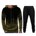 Détail d'un survêtement homme avec sweat à capuche zippé à imprimé éclaboussures et pantalon - S / Hauts / Vert Militaire Et Noir