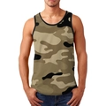 Sleeveless men's casual 3D camo tank top with desert camouflage pattern and black piping - 3XL / Tops / Desert Camouflage (HD-BX-156-2)