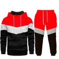 Blue and red patchwork hooded tracksuit with loose fit side pockets for streetwear fashion - S / Red Gray Black Block