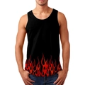 Men's summer tank top with 3D red flame print on black fabric, casual sporty fit - 3XL / Tops / Red Flame (HD-BX-156-6)