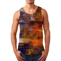 Sleeveless men's tank top with artistic 3D oil painting print in vibrant orange and purple - 3XL / Tops / Orange Yellow Oil Painting (HD-BX-156-19)