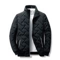Men's black quilted jacket with standing collar and stylish V-shaped texture design - M / Tops / Black