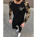 Ανδρική αθλητική μακρυμάνικη μπλούζα slim fit με μαύρο σώμα και χρυσά μπαρόκ μανίκια - Μαύρο