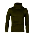 Slim fit men's turtleneck knit sweater in dark olive green with a sleek ribbed texture - Army Green