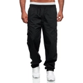 Pantaloni cargo neri da uomo con tasche multiple e vita elastica con coulisse - 3XL / Nero